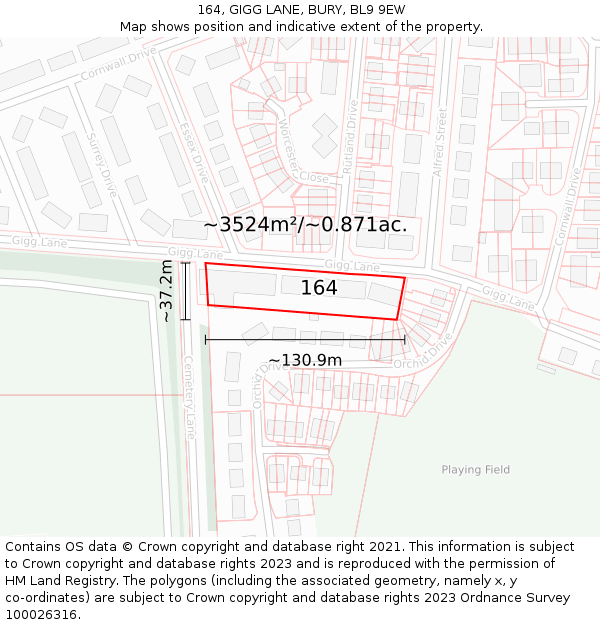 164, GIGG LANE, BURY, BL9 9EW: Plot and title map