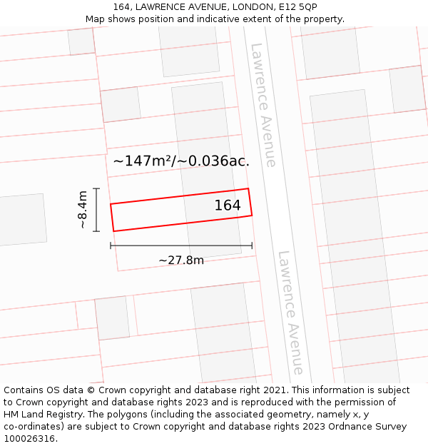 164, LAWRENCE AVENUE, LONDON, E12 5QP: Plot and title map