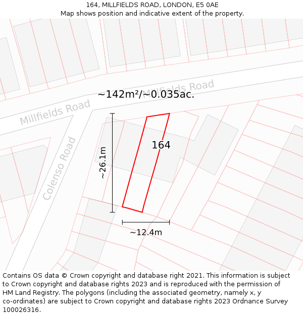 164, MILLFIELDS ROAD, LONDON, E5 0AE: Plot and title map