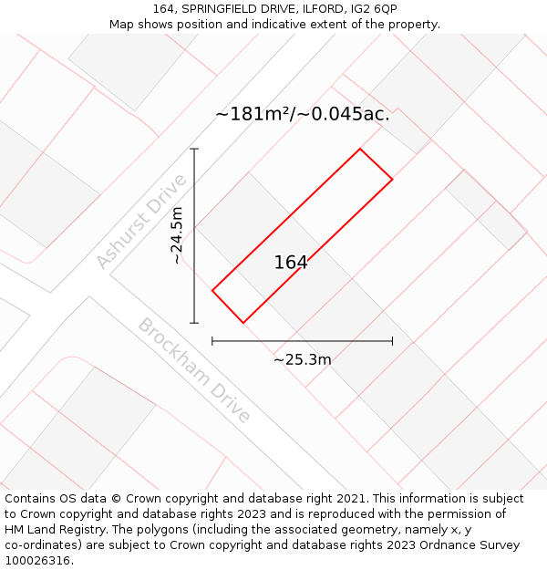 164, SPRINGFIELD DRIVE, ILFORD, IG2 6QP: Plot and title map