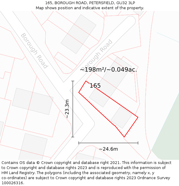 165, BOROUGH ROAD, PETERSFIELD, GU32 3LP: Plot and title map