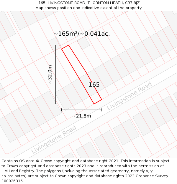 165, LIVINGSTONE ROAD, THORNTON HEATH, CR7 8JZ: Plot and title map