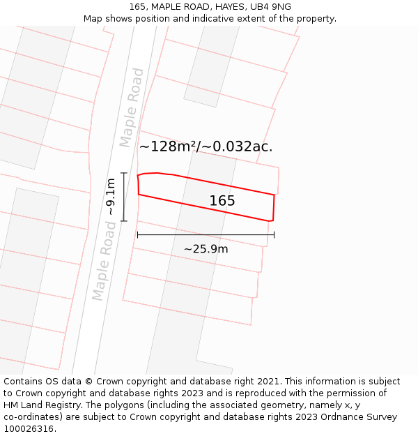 165, MAPLE ROAD, HAYES, UB4 9NG: Plot and title map