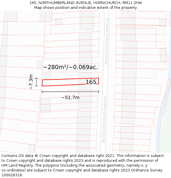 165, NORTHUMBERLAND AVENUE, HORNCHURCH, RM11 2HW: Plot and title map