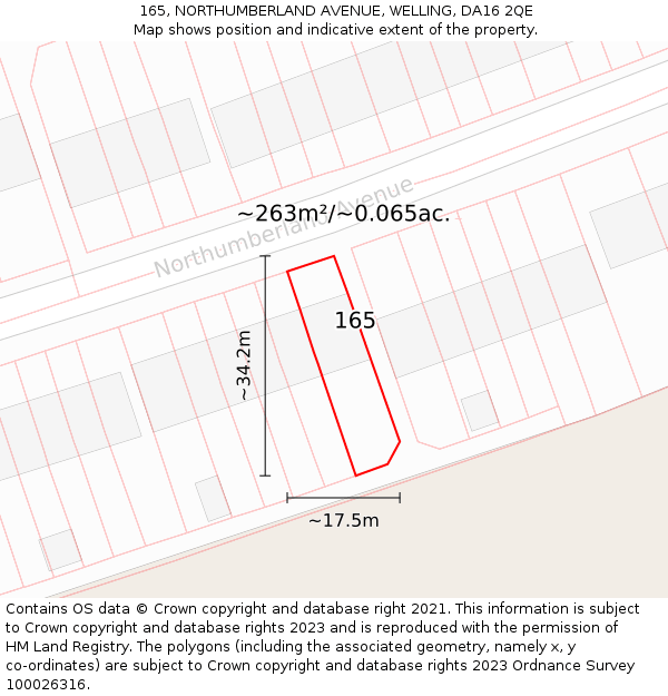 165, NORTHUMBERLAND AVENUE, WELLING, DA16 2QE: Plot and title map