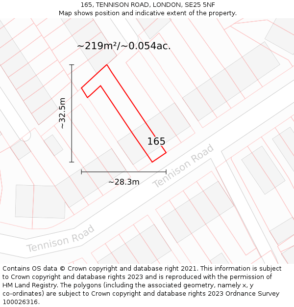 165, TENNISON ROAD, LONDON, SE25 5NF: Plot and title map