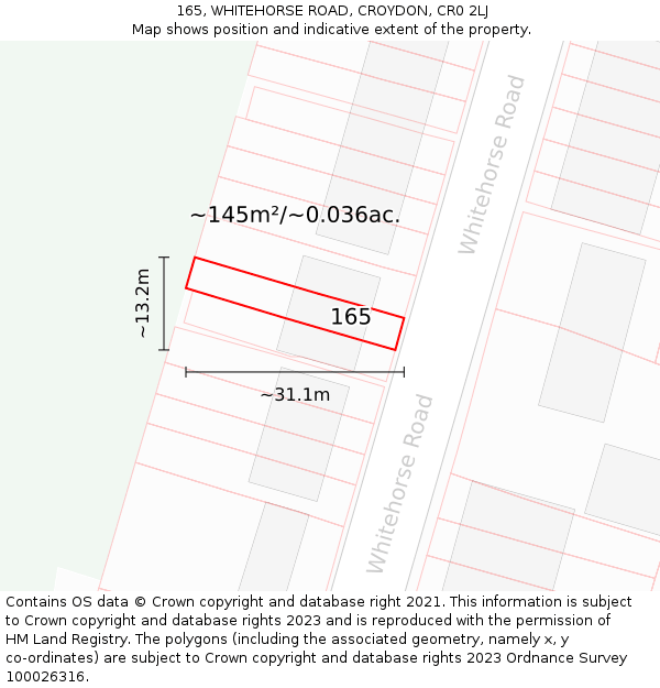 165, WHITEHORSE ROAD, CROYDON, CR0 2LJ: Plot and title map