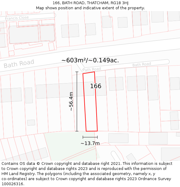 166, BATH ROAD, THATCHAM, RG18 3HJ: Plot and title map