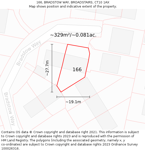 166, BRADSTOW WAY, BROADSTAIRS, CT10 1AX: Plot and title map