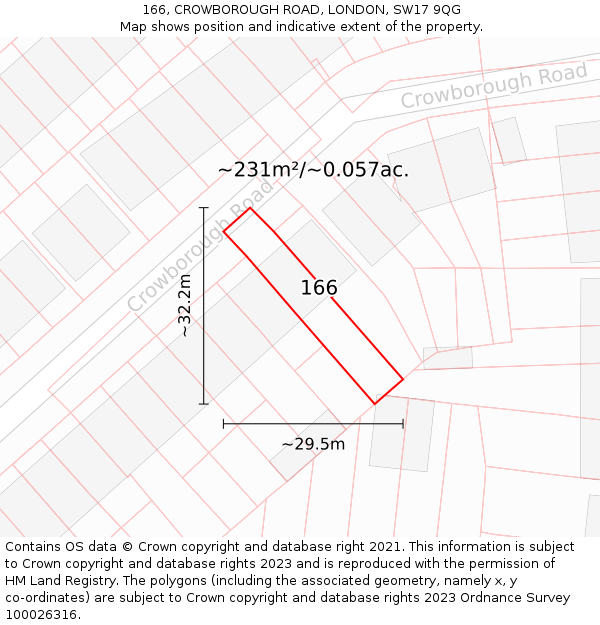 166, CROWBOROUGH ROAD, LONDON, SW17 9QG: Plot and title map