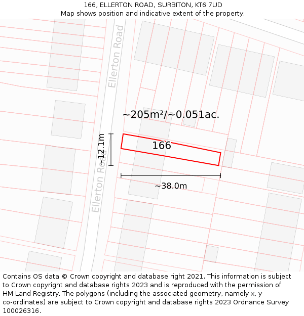 166, ELLERTON ROAD, SURBITON, KT6 7UD: Plot and title map