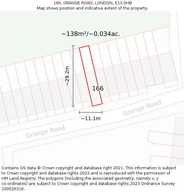 166, GRANGE ROAD, LONDON, E13 0HB: Plot and title map