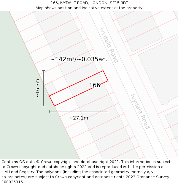 166, IVYDALE ROAD, LONDON, SE15 3BT: Plot and title map