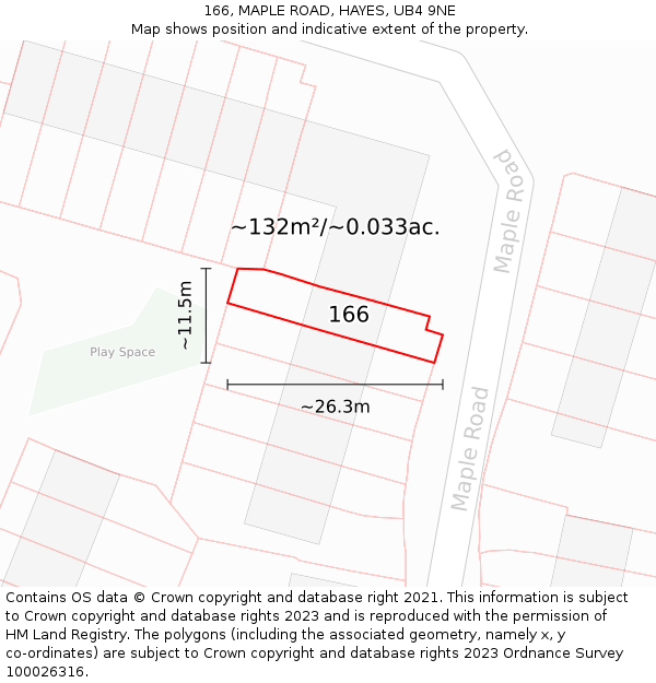 166, MAPLE ROAD, HAYES, UB4 9NE: Plot and title map