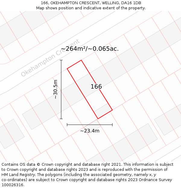166, OKEHAMPTON CRESCENT, WELLING, DA16 1DB: Plot and title map