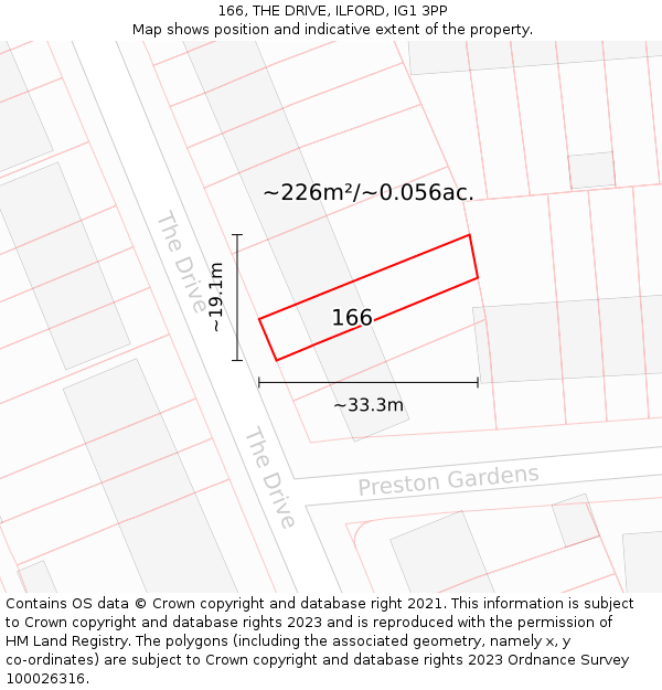 166, THE DRIVE, ILFORD, IG1 3PP: Plot and title map