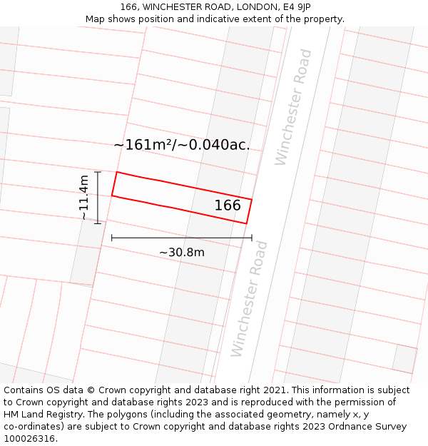 166, WINCHESTER ROAD, LONDON, E4 9JP: Plot and title map