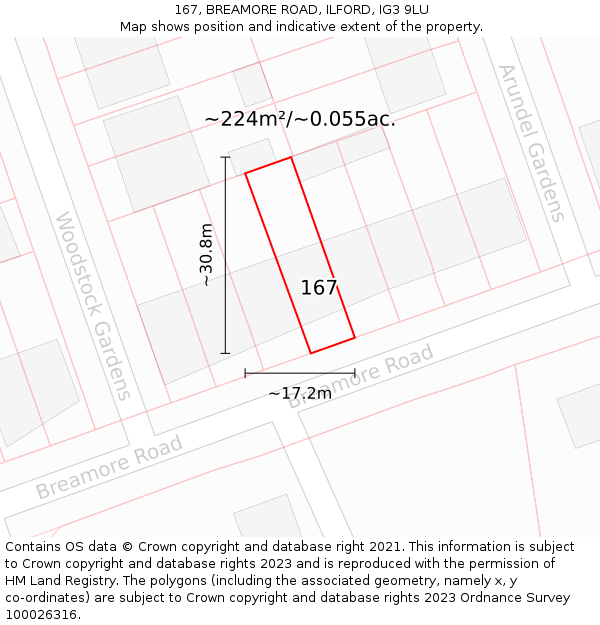 167, BREAMORE ROAD, ILFORD, IG3 9LU: Plot and title map