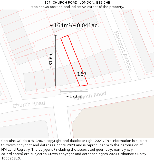 167, CHURCH ROAD, LONDON, E12 6HB: Plot and title map