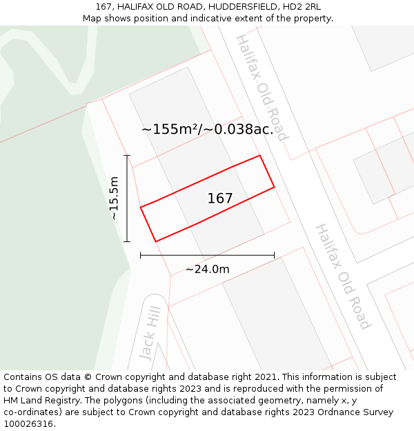 167, HALIFAX OLD ROAD, HUDDERSFIELD, HD2 2RL: Plot and title map