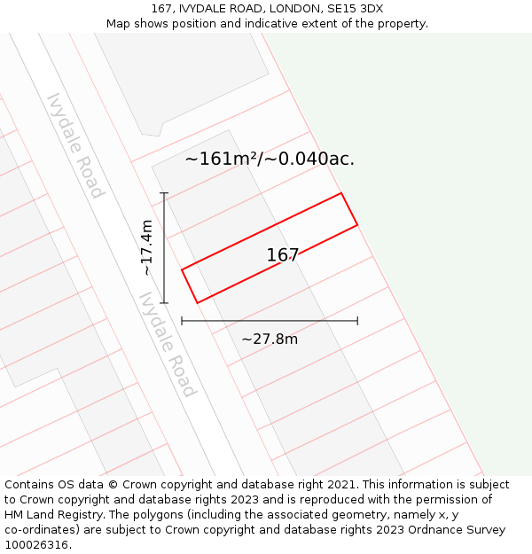 167, IVYDALE ROAD, LONDON, SE15 3DX: Plot and title map