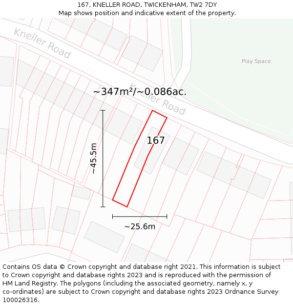 167, KNELLER ROAD, TWICKENHAM, TW2 7DY: Plot and title map