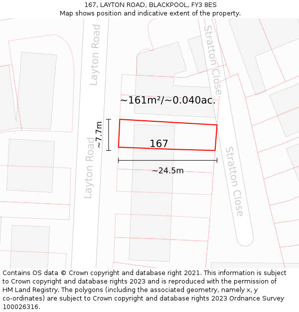 167, LAYTON ROAD, BLACKPOOL, FY3 8ES: Plot and title map