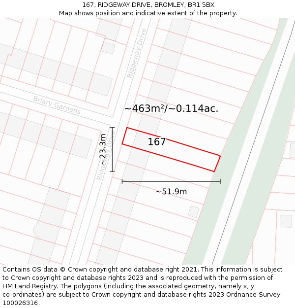 167, RIDGEWAY DRIVE, BROMLEY, BR1 5BX: Plot and title map