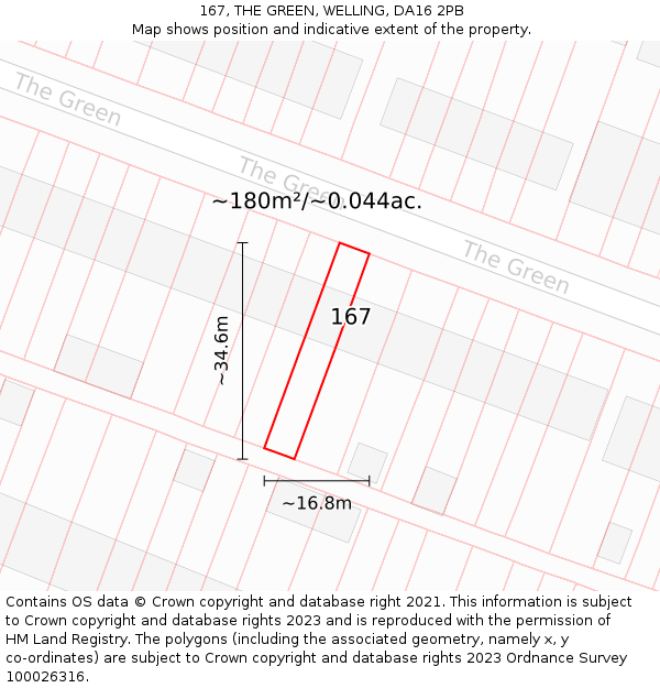 167, THE GREEN, WELLING, DA16 2PB: Plot and title map