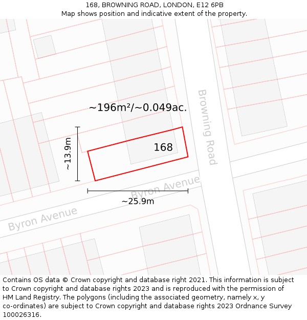 168, BROWNING ROAD, LONDON, E12 6PB: Plot and title map