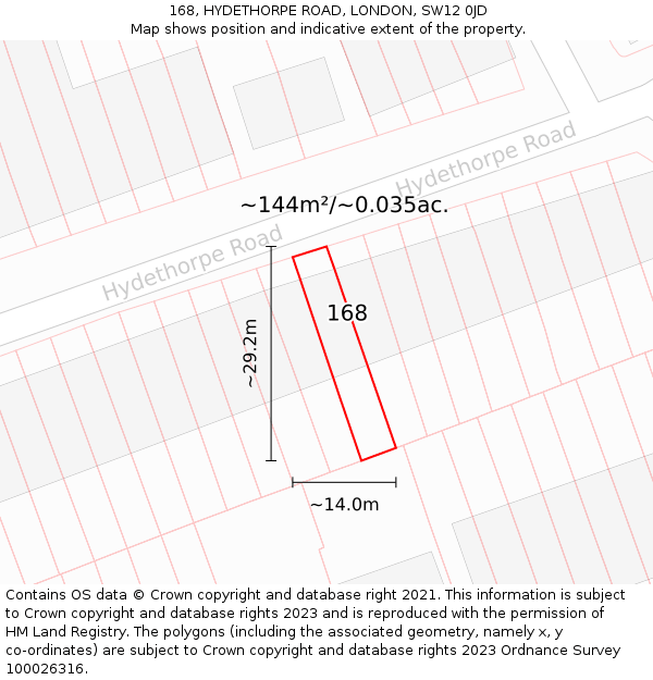 168, HYDETHORPE ROAD, LONDON, SW12 0JD: Plot and title map