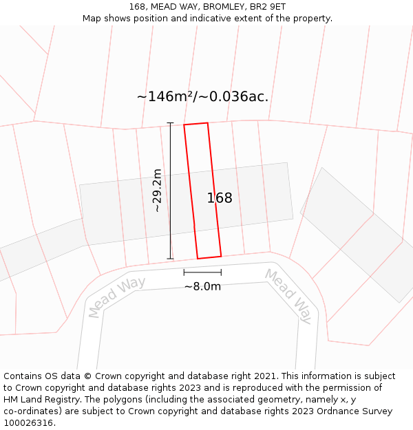 168, MEAD WAY, BROMLEY, BR2 9ET: Plot and title map