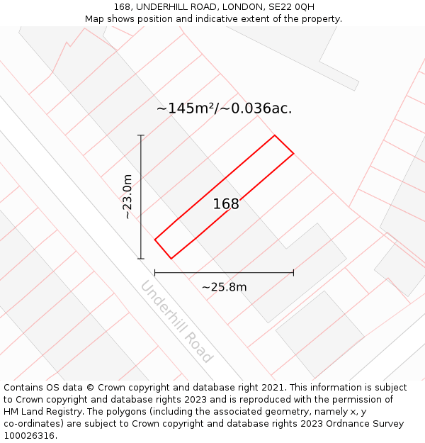 168, UNDERHILL ROAD, LONDON, SE22 0QH: Plot and title map