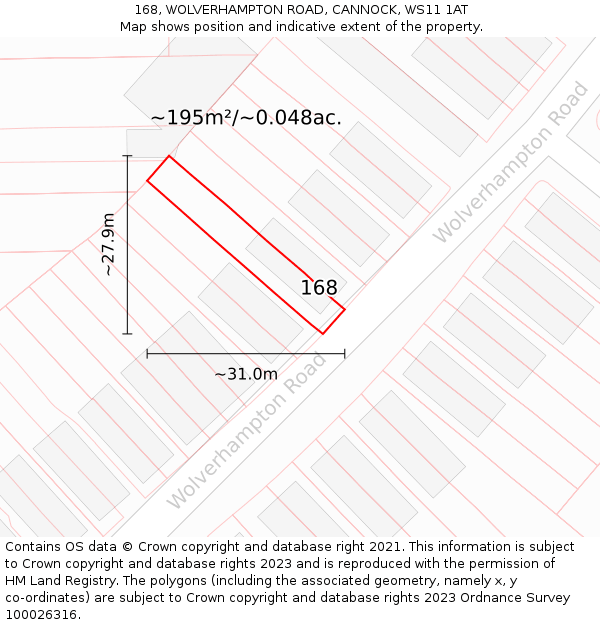 168, WOLVERHAMPTON ROAD, CANNOCK, WS11 1AT: Plot and title map