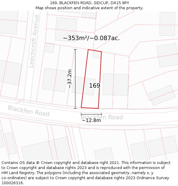 169, BLACKFEN ROAD, SIDCUP, DA15 8PY: Plot and title map