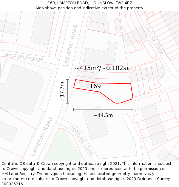 169, LAMPTON ROAD, HOUNSLOW, TW3 4EZ: Plot and title map