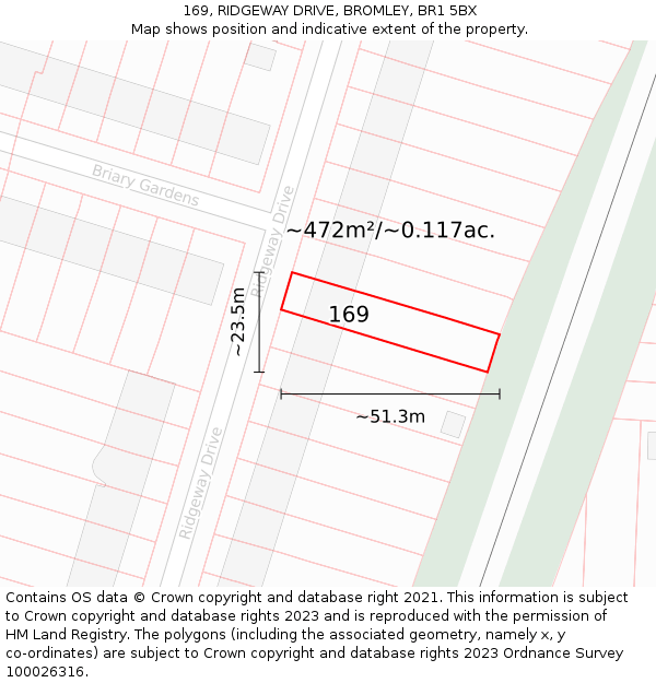 169, RIDGEWAY DRIVE, BROMLEY, BR1 5BX: Plot and title map