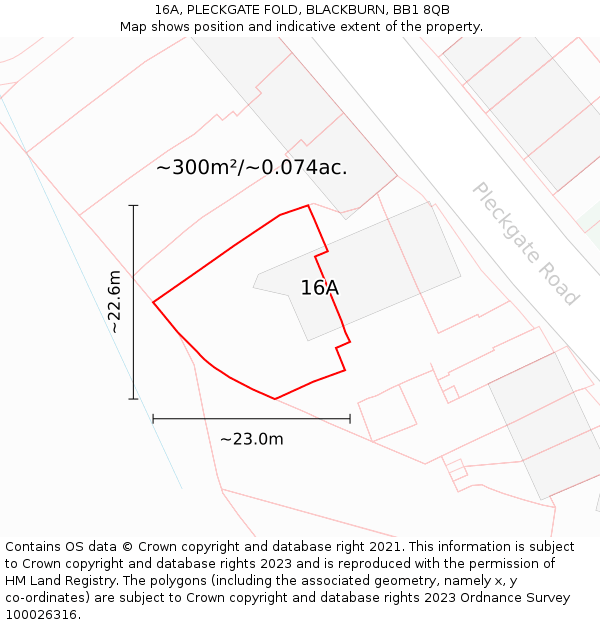 16A, PLECKGATE FOLD, BLACKBURN, BB1 8QB: Plot and title map