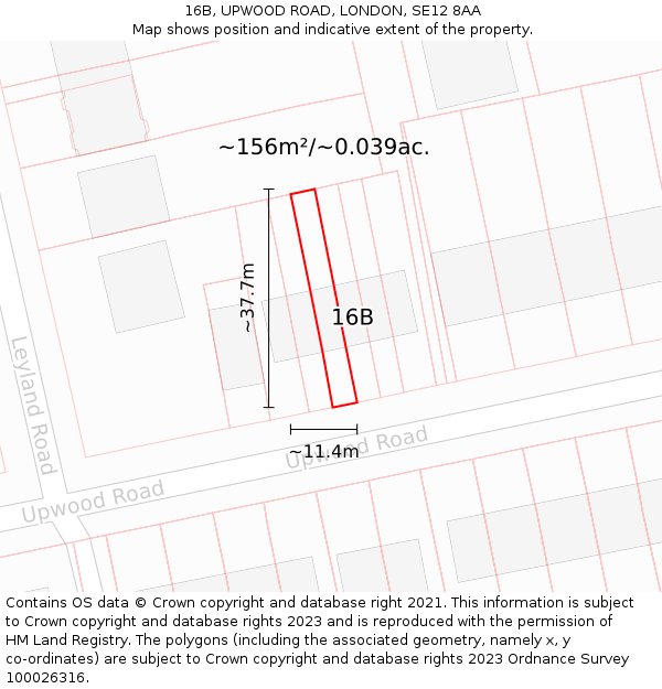 16B, UPWOOD ROAD, LONDON, SE12 8AA: Plot and title map
