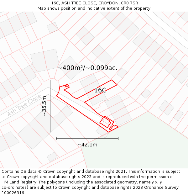 16C, ASH TREE CLOSE, CROYDON, CR0 7SR: Plot and title map