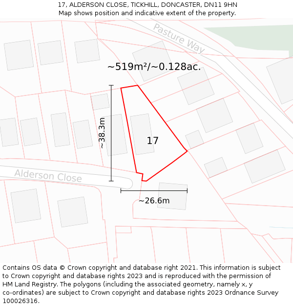 17, ALDERSON CLOSE, TICKHILL, DONCASTER, DN11 9HN: Plot and title map