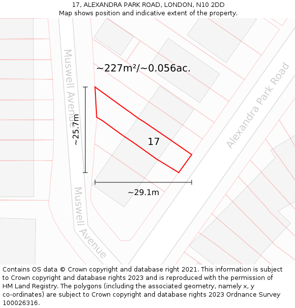 17, ALEXANDRA PARK ROAD, LONDON, N10 2DD: Plot and title map