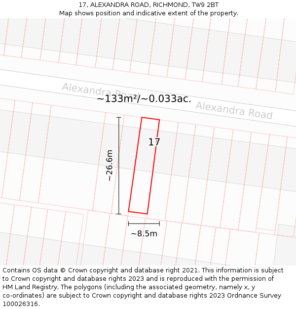 17, ALEXANDRA ROAD, RICHMOND, TW9 2BT: Plot and title map