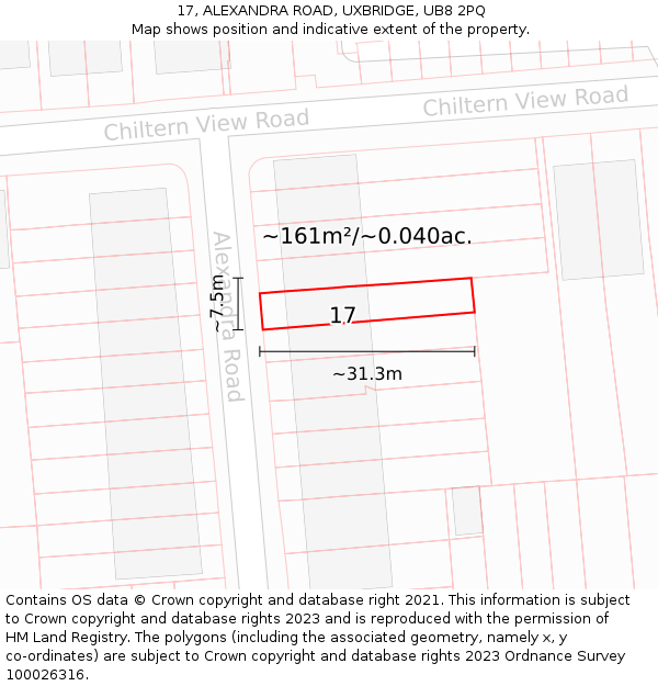 17, ALEXANDRA ROAD, UXBRIDGE, UB8 2PQ: Plot and title map