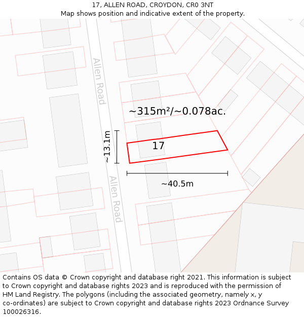 17, ALLEN ROAD, CROYDON, CR0 3NT: Plot and title map