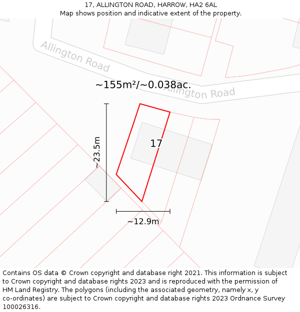 17, ALLINGTON ROAD, HARROW, HA2 6AL: Plot and title map