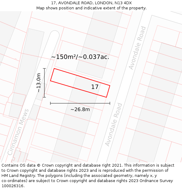 17, AVONDALE ROAD, LONDON, N13 4DX: Plot and title map