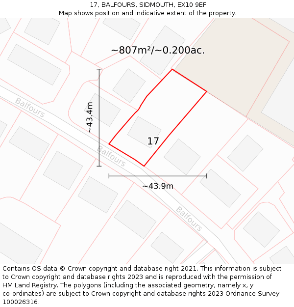 17, BALFOURS, SIDMOUTH, EX10 9EF: Plot and title map