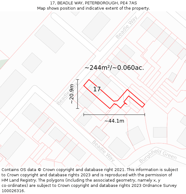 17, BEADLE WAY, PETERBOROUGH, PE4 7AS: Plot and title map