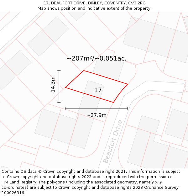 17, BEAUFORT DRIVE, BINLEY, COVENTRY, CV3 2PG: Plot and title map